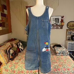Vintage 90s Warner Brothers Kidcore Looney Tunes Tweety Denim Overall Dress
